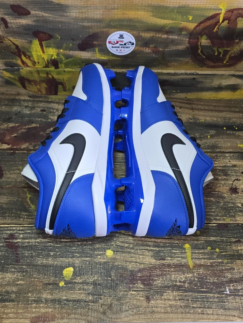 Jordan 1 Retro MCS Low Blue Black White Baseball Cleats CJ8524-411 Men's SZ 12.5